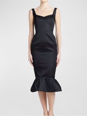 Marni Tailored Black Satin Dress With Flounce Hem Size 40 IT